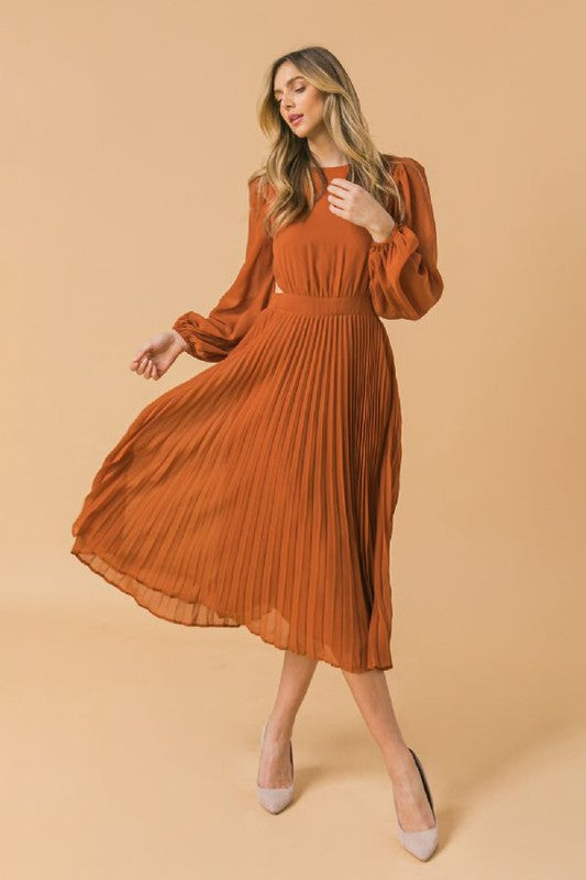 Rust Side Cut Solid Midi Dress ...